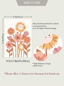 6 件波西米亞風牆藝術彩虹愛心帆布畫向日葵印刷圖片陽光壁畫熊畫海報苗圃牆壁海報女嬰臥室裝飾無框 - 杏色 - 查看 3