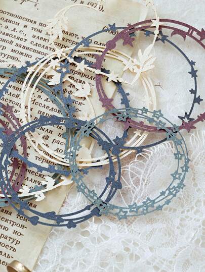 10pcs/Pack Vintage Aesthetic Flower Hollow Plant Wreath Frame Material Paper Junk Journal Planner Scrapbooking Vintage Lace Decorative DIY Craft Paper Back To School