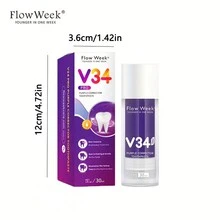 Flowweek V34 Pro Púrpura Corrector De Pasta Dental Blanqueadora De Dientes Cuidado Del Esmalte Reduce Las Manchas Amarillas - 1 unidad-30ml - Ver 6