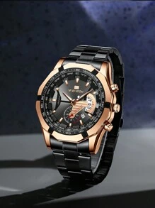 Va Va Voom 品牌男士時尚手錶套裝，黑色鋼帶，防水，夜燈和日期顯示，適合日常裝飾 - 黑色 - 查看 7