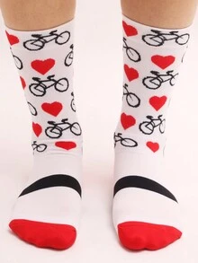 DHSPORTS Dh運動透氣快干高彈力中筒中性騎行/跑步/登山襪 - 紅白色 - 查看 4