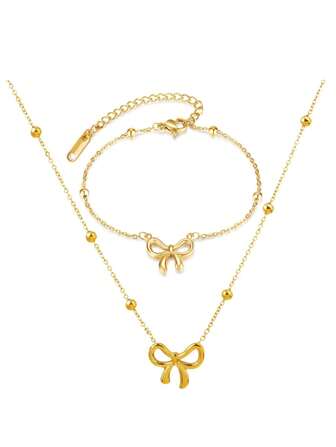 不鏽鋼防水鍍金蝴蝶形手鍊和項鍊套裝,適合女性日常佩戴