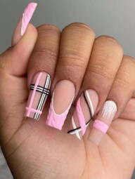 24 Stück rechteckige rosa französische Acryl Nagel Aufkleber Set, inklusive 1 Stück Gelee Gel und 1 Stück Nagelfeile, geeignet für Frauen und Mädchen Nail Art Dekoration