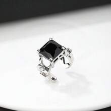 1 件設計精美時尚個人化可調式方形方晶鋯石男士戒指適合日常佩戴 - 白色 - 查看 2