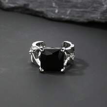 1 件設計精美時尚個人化可調式方形方晶鋯石男士戒指適合日常佩戴 - 白色 - 查看 3