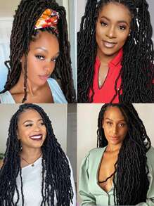 18 Inch Natural Black New Faux Locs,Pre-looped Soft Goddess Locs Curly Wavy Crochet Braids Hair For Women Synthetic Crochet Hair Extension - Black - View 9