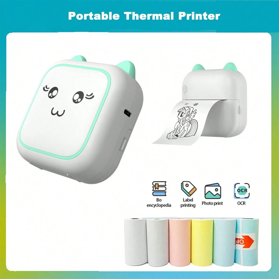 迷你印表機無墨貼紙印表機綠色帶 9 捲紙口袋小玩具禮物 Ios Android 學習輔助、學習筆記、備忘錄、樂趣、工作、日記 - 銅色 - 查看 1