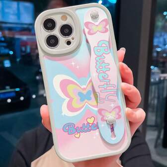 Butterfly Pattern Phone Case With Wrist Strap, Compatible With Apple Iphone 15promax/14/13promax/12pro/11xsmax/8plus And Samsung