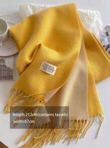 1 件女士冬季围巾米色仿羊绒披肩和披肩厚实保暖女士时尚平原双面毯户外披肩带流苏围巾 - 黃色 - 查看 2