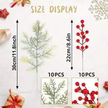Bring a Touch of the Outdoors to Your Home with 20PCS of Artificial Pine Leaves and Red Berries - Red - View 3