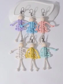 6入組手編卡通女孩包吊飾,混色 - 彩色 - 查看 4