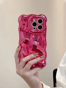 Apple Wave Bubble Electroplated Rose Red Phone Case Compatible With IPhone Waterproof Shockproof Anti-Fall Scratch Resistant