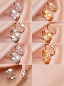 2 件套不銹鋼心形、蝴蝶、月亮、飛機設計女士戒指套裝,簡約、浪漫情侶禮物,男女通用 - 戒指套裝 - 查看 12