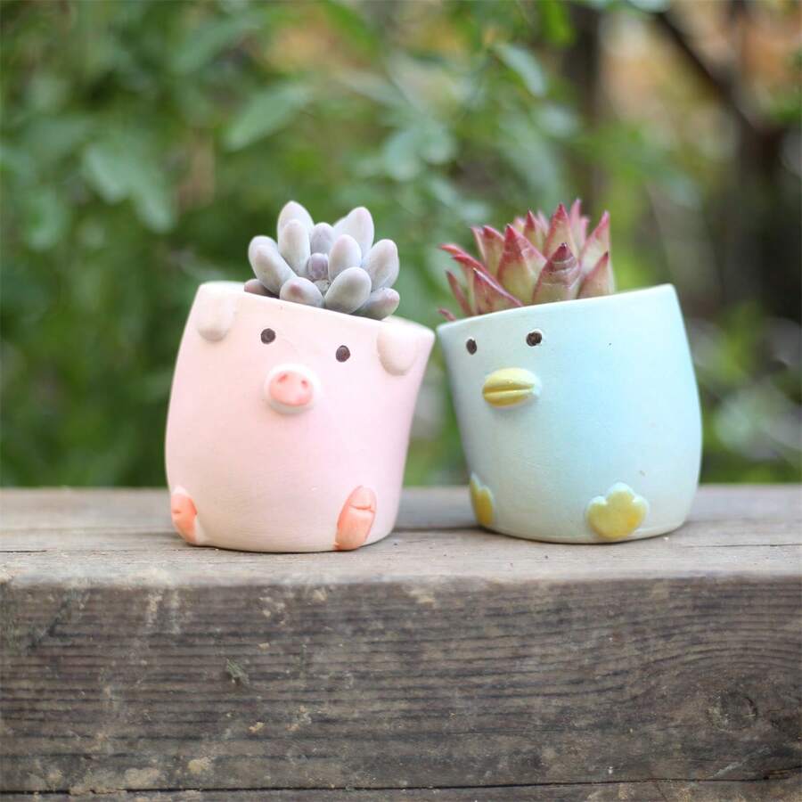2 Miếng Gốm sứ Họa tiết động vật Cây Succulent Nồi Bộ , Xương rồng Hoa Người trồng Thùng đựng hàng Với Rút mũ Lỗ Đối với Nhà Bàn văn phòng Sân vườn Qủa tặng Creative , 2.7inch , Thực vật Không bao gồm - Nhiều màu - Xem 1