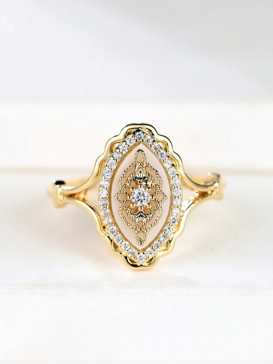 Tsnamer 1Pc Vintage Palace Flower Ring Promise Engagement Floral Daily Jewelry Valentines - Yellow Gold - View 1