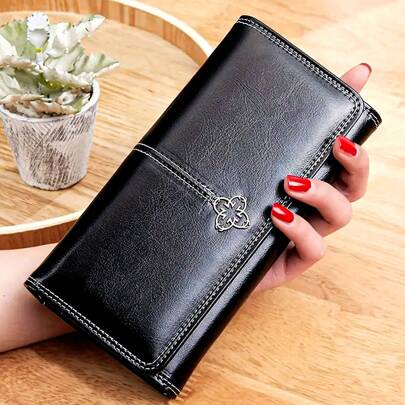 New Arrival Women's Handheld Wallet European And American Style Retro Wax Leather Female Multi-Card Position Coin Business Casual For Women Wallet Purse Wallet Long Wallet
