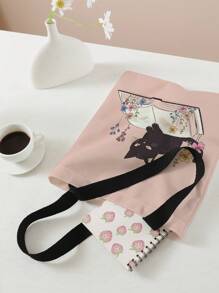 Borsa Da Spalla Stampata A Doppia Faccia Con Motivo Di Libreria Semplice, Borsa A Spalla Stampata, Borsa Da Viaggio Informale Per La Spiaggia Con Grande Capacità Riutilizzabile Per Lo Shopping A Spalla Delle Donne, Borsa A Tracolla Casuale Per Donne In Tela Con Grande Capacità, Borsa Da Spiaggia E Borsa Della Spesa Stampate Per I Generi Alimentari Delle Donne