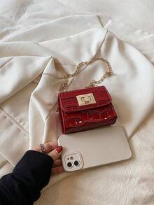 New Arrival Fall/winter Mini Crocodile Pattern Pu Leather Crossbody Bag With Chain Strap - Red - View 5