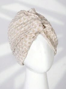 1入實色摺疊鈕釦點綴運動帽,小方格印花 - 米色 - 查看 1