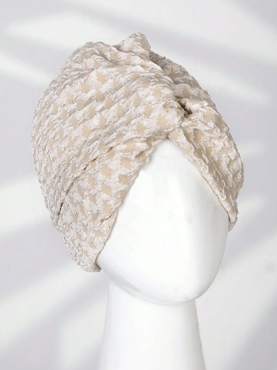 1入實色摺疊鈕釦點綴運動帽,小方格印花 - 米色 - 查看 1