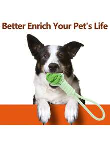 1pc Dog Toy Handheld Leakage Food Dispenser Ball Chew Resistant Rope Interactive Pet Dental Clean Toy Dog Supplies - Green - View 5