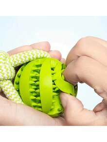 1pc Dog Toy Handheld Leakage Food Dispenser Ball Chew Resistant Rope Interactive Pet Dental Clean Toy Dog Supplies - Green - View 4