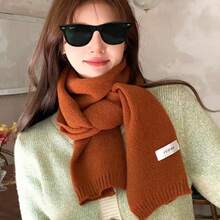 1pc Solid Color Knitted Scarf For Women, Autumn And Winter, Unisex Neck Warmer - Orange - View 2