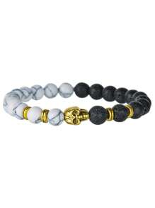 1pc Turquoise & Lava Stone & Skull Beaded Bracelet For Men, Suitable For Parties And Daily Wear - Multicolor - View 8