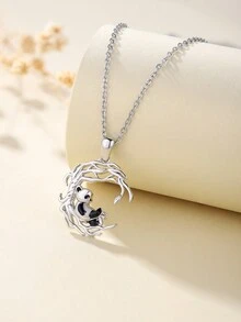 H Z JEWERLY 1個時尚的搪瓷工藝熊貓吊墜項鍊,樹紋設計,適合女性日常佩戴、節日派對、感恩節、家庭禮物,簡單舒適 - 彩色 - 查看 3