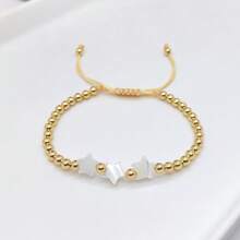 Europäischer und amerikanischer Nischenstil minimalistisches Herz-Armband für Frauen, Naturmuschel-Kreuz-Perlen, nicht verblassende kupfergoldplattierte Perlenschmuckstücke - Gold - Übersicht 4
