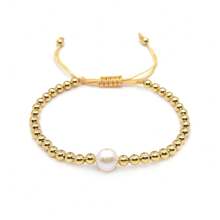 Europäischer und amerikanischer Nischenstil minimalistisches Herz-Armband für Frauen, Naturmuschel-Kreuz-Perlen, nicht verblassende kupfergoldplattierte Perlenschmuckstücke - Gold - Übersicht 6