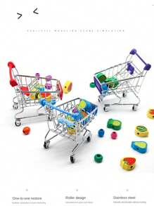 1入(隨機顏色)不銹鋼迷你玩具購物車,適用於收納,裝飾,diy手工藝品,娃娃屋配件 - 彩色 - 查看 3