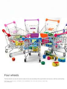 1入(隨機顏色)不銹鋼迷你玩具購物車,適用於收納,裝飾,diy手工藝品,娃娃屋配件 - 彩色 - 查看 5