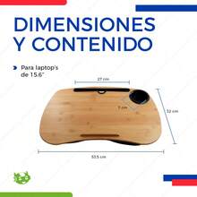 Mesa Cama Cojin Para Laptop Bambu Soporte Tablet Portavaso - Marrón - Ver 4