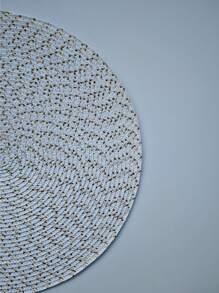 1pc Christmas Themed Pp Material Round Placemat With Glitter - White - View 4
