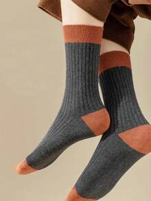 5雙/組男款拼色時尚舒適保暖適中筒襪,適用於日常和戶外活動 - 彩色 - 查看 3