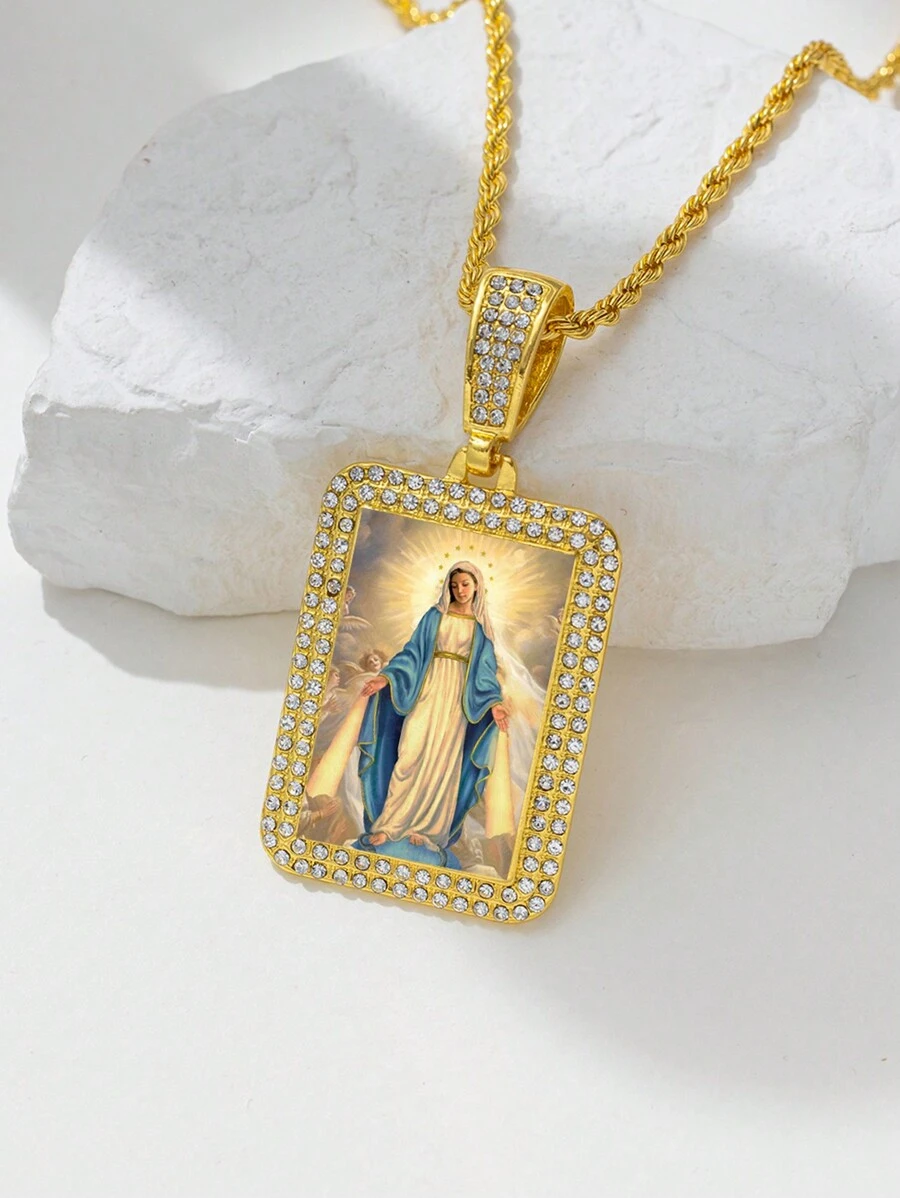1 Miếng Thép không gỉ Mạ vàng 18K Cá nhân hóa Hình vuông Vật rủ xuống Với Long lanh & Nhân vật Chi tiết Đối với phụ nữ , Mặc hàng ngày / Giáng sinh / Cầu nguyện Dây chuyền - Vàng - Xem 1