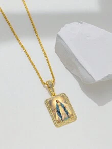 1 Miếng Thép không gỉ Mạ vàng 18K Cá nhân hóa Hình vuông Vật rủ xuống Với Long lanh & Nhân vật Chi tiết Đối với phụ nữ , Mặc hàng ngày / Giáng sinh / Cầu nguyện Dây chuyền - Vàng - Xem 2