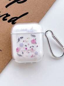1 Peça Caixa de fone de ouvido TPU impressa com flores translúcidas e decorada com brilho, compatível com os fones de ouvido da Apple, compatível com Airpods1/2 e Airpods Pro - Multicolorido - Visão 2