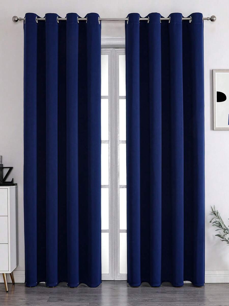 1入組藍色隔熱孔銅扣遮光窗簾,適用於臥室和客廳 - 寶藍色 - 查看 1
