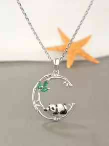 H Z JEWERLY 1個時尚的搪瓷工藝熊貓吊墜項鍊,樹紋設計,適合女性日常佩戴、節日派對、感恩節、家庭禮物,簡單舒適 - 彩色 - 查看 11