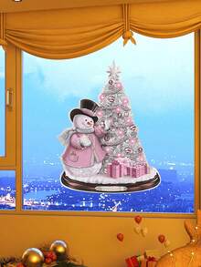 1 Pieza Pegatina Para Ventana Y Puerta De Muñeco De Nieve Rosa, Decoración Navideña - Multicolor - Ver 3