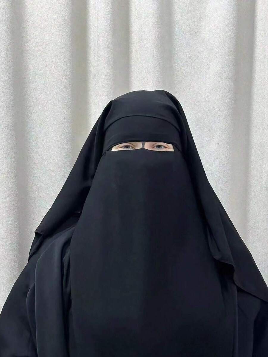 1pc Soft Skin-Friendly Solid Color Niqab Burqa With Chiffon Veil Casual