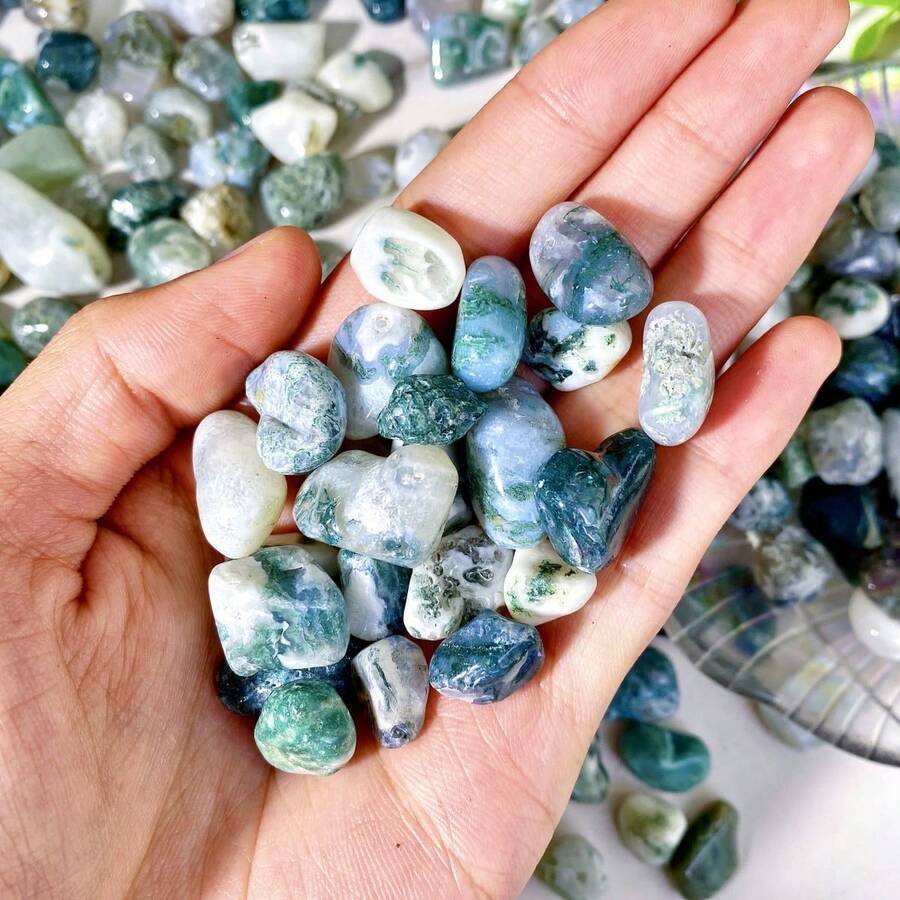 50克/100克 9-12毫米 苔藓玛瑙碎石，天然碎石，天然水晶，抛光石英矿物，灵性疗愈抛光玛瑙标本，宝石，闪光，疗愈水晶，生日礼物，送她的礼物，送女朋友的礼物，礼物，家居装饰，派对装饰，场景装饰，桌面装饰，水晶摆件，桌面装饰品 - 彩色 - 查看 1