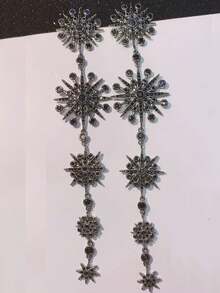 1pair Fashionable Black Cubic Zirconia Dangle Earrings Suitable For Women's Daily Wear - Black - View 1