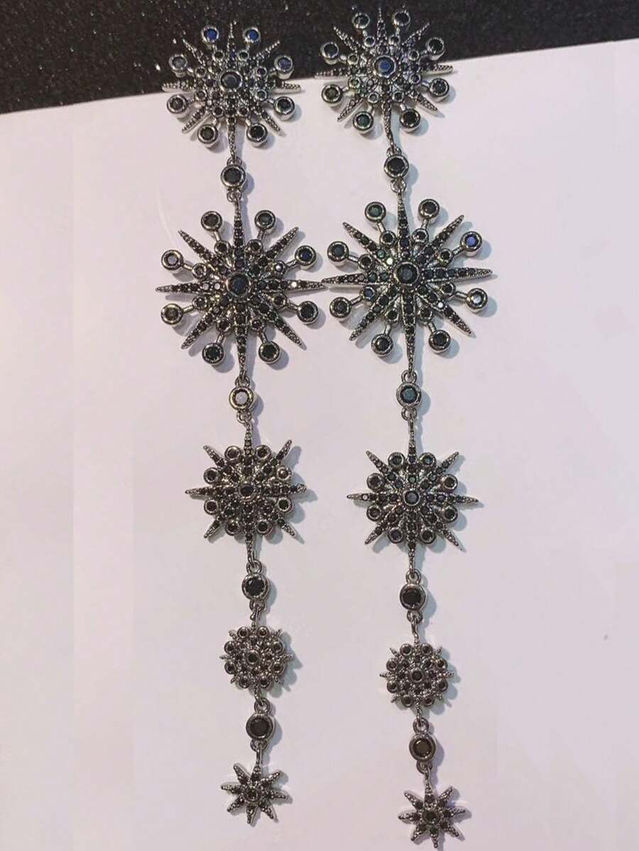 1pair Fashionable Black Cubic Zirconia Dangle Earrings Suitable For Women's Daily Wear - Black - View 1