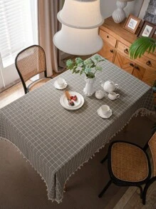 Bubaba Taplak Meja Rumbai Kotak-kotak Abu-abu Modern, Taplak Meja Makan Tekstur Linen Minimalis, Cocok untuk Dapur, Gaya Rumah Pertanian, dan Dekorasi Rumah - Grey - View 3