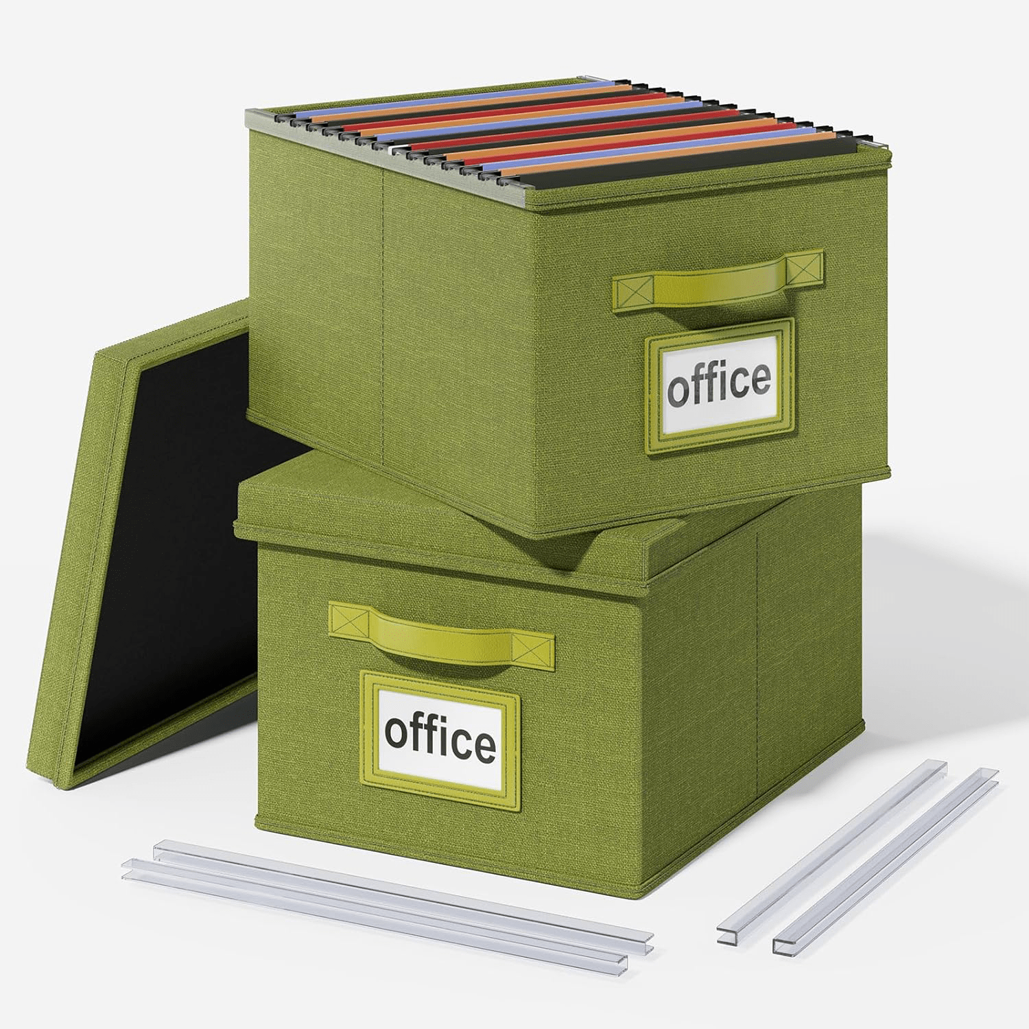 Upgraded file organizer boxes set of 2 file boxes with lids linen