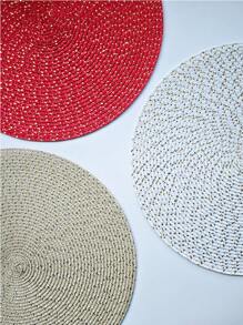 1pc Christmas Themed Pp Material Round Placemat With Glitter - White - View 3