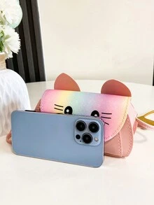 Cute Kitten Bag Fashionable PU Leather Children's Mini Messenger Bag Semi-circle Flip Cartoon Kitten Pattern Shoulder Bag Simple Lightweight Change Purse Joker Solid Color Buckle Girls' Leisure Bag Soft Cute Children's Candy Storage Bag is suitable for children and girls to travel, go out on vacation and travel accessories - Pink - View 7